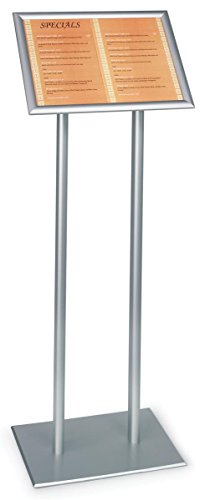 Displays2go Silver Finish Sign Frame And Double Pedestal Style Base, 17 x 48 x 10-3/4-Inch, Free Standing, Snap-Open Frame With Non-Glare Lens - color: Silver, size: 11” x 17”