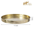 MyGift 11 Inch Deluxe Hammered Brass Round Decorative Tray - Aluminum Plated Serving Display Platter, Centerpieces and Vanity Tray - Handcrafted in India - color: Brass (11 Inch)