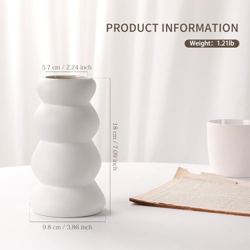 BosilunLife Ceramic Vase with Stacked Bubble Design – Boho Modern Sculptural Flower Vase for Home Decor, Shelf or Table Centerpiece (Unglazed White) - color: Unglazed White