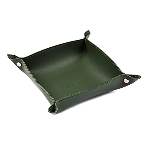 SANQIANWAN Leather Jewelry Valet Tray for Women and Man, Entryway Table Bedside Nightstand Desk Portable Small Catchall Travel Dish Plate for Key,Wallet,Watch,Phone,Coin(Dark Green-B) - color: Dark Green-b, size: 8×8