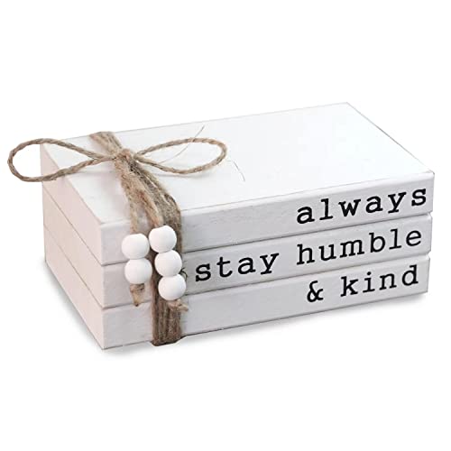 Lavender Inspired Farmhouse Book Decor-Always Stay Humble and Kind Sign-Book Shelf Decor-3 Pieces Faux Wooden Book Stack for Coffee Table Decor-Living Room Decor-Fireplace mantle table decor - color: Always Stay Humble and Kind