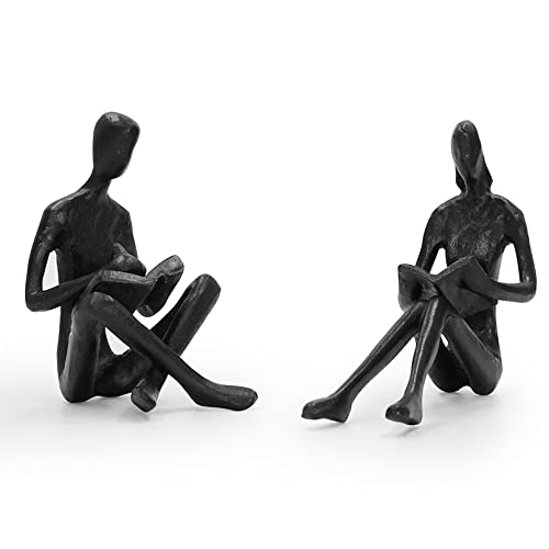 Dreamseden Cast Iron Reading Figurines, Romantic Couple Sculpture Home Decor Accent for Bedroom Bookshelf Office