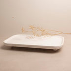Travertine Marble Footed Tray in White Marble or Silver Travertine – Available in Two Sizes. (White, Large) - color: White, size: 13.8" x 7.9" x 1.4"