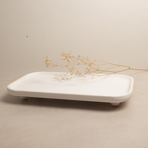 Travertine Marble Footed Tray in White Marble or Silver Travertine – Available in Two Sizes. (White, Large) - color: White, size: 13.8" x 7.9" x 1.4"