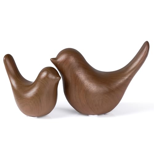 2 Pcs Ceramic Small Bird Figurines Modern Animal Statues for Home 、Room Decor and Bedroom Decor and Bookshelf Display (Dark Wood Grain) - color: Dark Wood Grain
