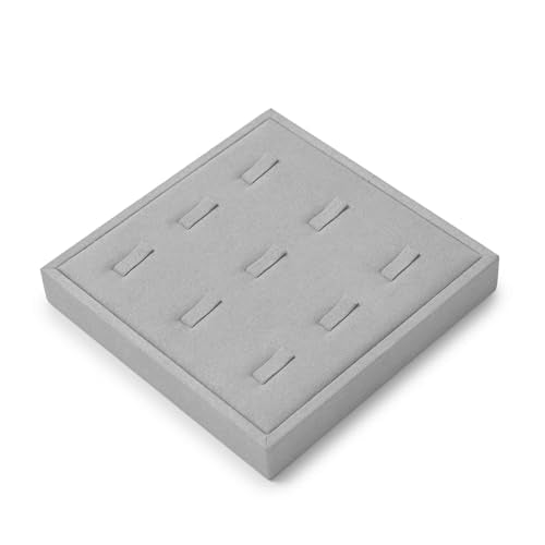 Microfiber 9 Slots Jewelry Ring Display Tray Professional Display Props Ring Display Organizer Tray(Gray) - size: 5.52" x 5.52" x 0.78"