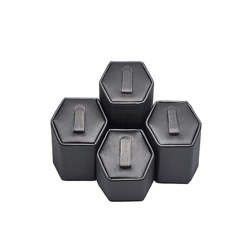 MOOCA 4 Pcs Set Faux Leather Ring Stand Holder Jewelry Display Set, Ring Holders for Jewelry Storage Organizer Stand Pedestals Display, Steel Gray, 1 3/4W x 1 5/8D and ½” H,¼” H,2 ½” H - color: Steel Gray Faux Leather