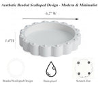 Aotea Crafts - Beaded Scalloped Jewelry Dish Tray Plate - Modern Aesthetic Ring Dish - Concrete Handcrafted Trinket Tray - Smooth Texture - Ivory White - 6.3 inch