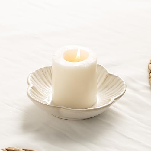 Ceramic Pillar Candle Holder Plates, Decorative Candlestick Holder, Tea Light Incense Santo Palo Holders, for Dinning, Party, Wedding, Birthday, Anniversary Decorations, 1pack (White) - color: White