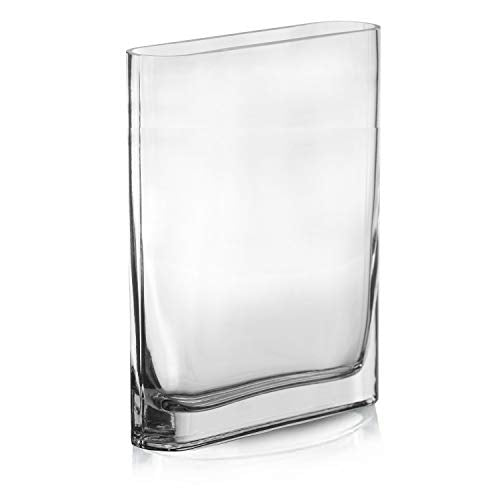 CYS EXCEL Glass Book Vase (H:10" Open:7"x2") Round Edge Oval Flower Vase Rectangular Wedding Centerpiece - size: H-10" Open-7"x2"