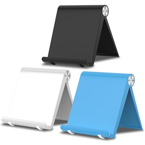 Cell Phone Foldable Stand for Desk, Portable Cell Phone Holder, Adjustable Tablet Dock, Office Desk Accessories for iPhone 17 16 15 14 13 Pro Max Air, Galaxy S25, S24, Black&White&Blue - color: Black&White&Blue