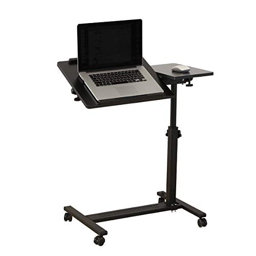TigerDad Over Bed Table with Wheels Adjustable | Rolling Laptop Table Overbed Desk Hospital Tray Table Sofa Chair Side Table (Black) - color: Black