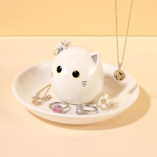 Cat Mom Gifts for Women, Kitty Cat Ring Holder for Jewelry, Jewelry Tray Dish Rings Bracelets Earrings Trinket Tray, Mother's Day Birthday Wedding Christmas Gifts - style: White Cat