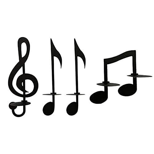 MANMAOHE Black Music Note Wall Sconce Metal Wall Sconce Candle Holder Set of 4 Wall Mount Tea Light Candle Holders Musical Symbol Candle Holder Rack for Home Office Classroom