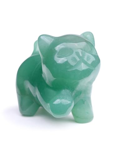 Top Plaza 1 PC Green Aventurine Crystal Cute Cat Figurine Gifts Carved Healing Lucky Home Decor Natural Gemstone Cats Collectibles Pocket Sculpture for Cat Lovers - color: Green Aventurine