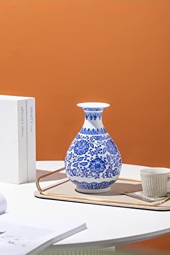 Blue Porcelain Vase, Blue and White Ginger Jar, Handmade Chinoiserie Vase, 8.7'' H - size: Blue 8.7"H