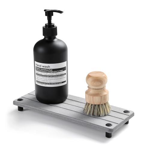 Razborci Fast Stone Drying Tray Diatomite Sponge Holder Mat, Kitchen Sink Organizer Sink Caddy, Kitchen & Bathroom Counter Makeup Vanity Dispenser Toothbrush Bottle Soap Dish Rack,Light Gray, 10" x 4" - color: 1. Gray, size: 10" x 4" x 1"