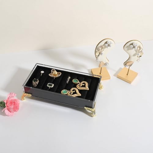 GemeShou velvet slots Ring holder for jewelry organizer, Earring ring display stand for selling, felt ring jewelry holder tray showcase【Velvet slots Ring Holder-Black】 - color: Black