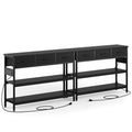 Lulive 2 Pack Entryway Table with Power Outlets, Console Table with 3 Fabric Drawers, Sofa Table for Living Room, Hallway, Couch, Foyer, Height Adjustable - color: Black, size: 2-Pack 43 inches