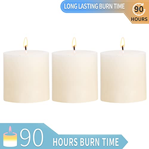 3×3 Ivory Pillar Candles Set of 3 Unscented Handpoured Weddings, Home Decoration, Restaurants, Spa, Church Smokeless Cotton Wick - Ivory 90 Hour - size: 3×3 ivroy
