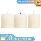 3×3 Ivory Pillar Candles Set of 3 Unscented Handpoured Weddings, Home Decoration, Restaurants, Spa, Church Smokeless Cotton Wick - Ivory 90 Hour - size: 3×3 ivroy