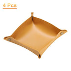 HARFINGTON 4pcs PU Leather Valet Tray Unisex Folding Small Catchall Tray Portable Entryway Table Tray Nightstand Bedside Desk Tray for Key Wallet Watch Coin Jewelry Dice, Yellow - color: Yellow