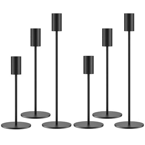 Set of 6 Black Taper Candle Holders, Metal Black Candlestick Holders, Tall Candle Holder, Fits 3/4 inch Thick Candle&Led Candles, for Table Centerpiece, Wedding, Dinning, Party Home Decor - color: Black Color, size: 6PC