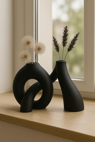 Modern Abstract Knot Vase – Minimalist Sculptural Decor Abstract Knot vase Living Room, Entryway, Office Nordic Aesthetic Centerpiece for Dried Flowers, Pampas Grass & Home Styling (Black) - color: Black