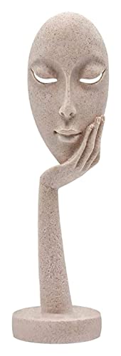 Sculpture Tabletop Decor Minimalist Woman Face Statue Thinker Office Living Room Counter Bedroom (Color : Beige, Size : L) - color: Beige, size: Large