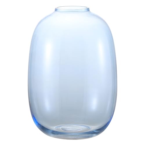 Blue Glass Vase, Large Glass Vase for Flowers, Tall Flower Vases, Modern Round Vases for Living Room, Bedroom, Kitchen, Mantle, Shelf, Wedding, Office, Entryway, 10 Inches - color: Blue