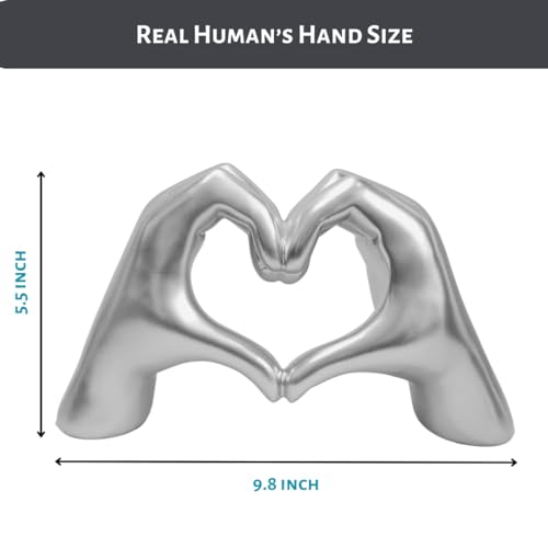 Heart Hands Sculpture Gift, Silver Love Sign Decor, Fingers Gesture Statue, Heart Shape Figurine, Gray Friendship Bracelet Holder (Silver) - color: Silver