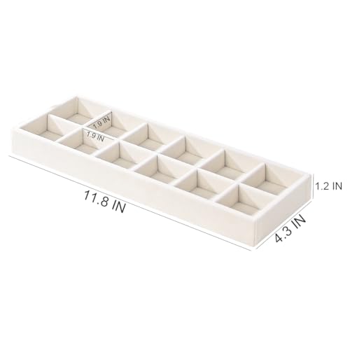 Divided Drawer Organizer Tray, Velvet Jewelry Storage Tray, Necklace Bracelet Ring Earring Display Tray,Bedside Nightstand Desk Holder Tray for Phone Watch Sunglasses Cosmetics Storage/Beige/12grid - color: Beige, size: Grid12