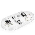 Oval Key & Wallet Tray, 12"x6"x0.8" Metal Valet Tray for Entryway Table, Minimalist Catch All Tray for Keys, Wallet, Jewelry, White