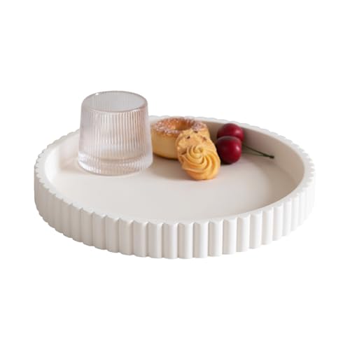 Decorative Tray for Coffee Table, Living Room, Side Table, 11" White Round Concrete Home Decor Serving Trays for Accent Table, Console Table - color: White