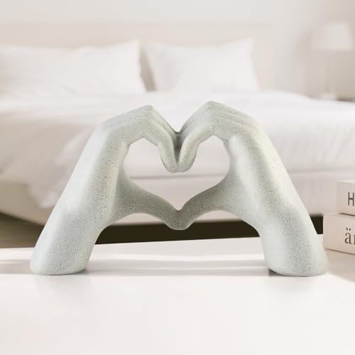 White Heart Hands Sculpture - 9.4" W Modern Home Decor Sculpture for Shelves, Desk & Living Room, Minimalist Shelf Decorations, Heart Hands Decor