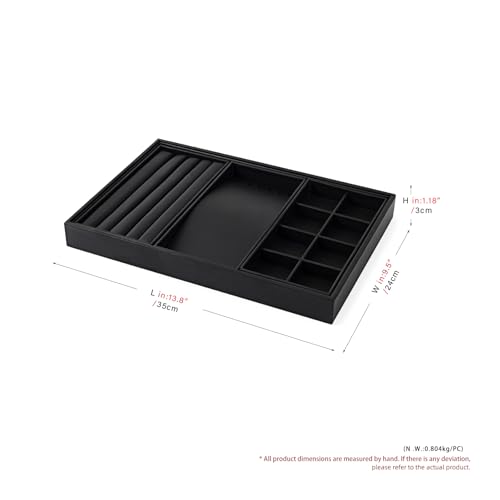 Oirlv 4 in 1 Black Premium Leather Multifunctional Jewelry Display Tray for Rings,Earrings and Bracelets Organizer and Storage - style: P01708
