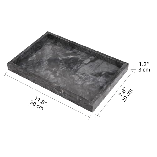 Marble Bathroom Vanity Tray, Natural Luxury Vanity Home Kitchen Bathroom Table Tray, Stone Decorative Countertop Dresser Trays for Key Coffee Perfume Jewelry Makeup (Black, 12"x 8" x1.2") - color: Black, size: 12" x 8" x 1.2"