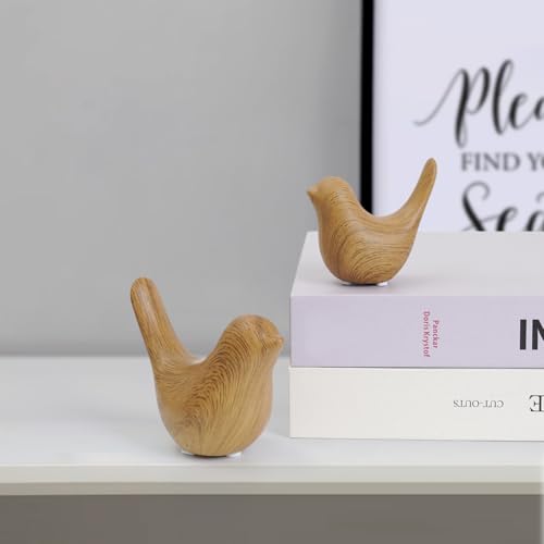 Elegant Wood Look Small Bird Sculptures,Modern Abstract Art Pieces for Bookshelf Decor, Coffee Table Decor, and Luxury Home Decor Accents(2Pcs Set) - color: Wood Look