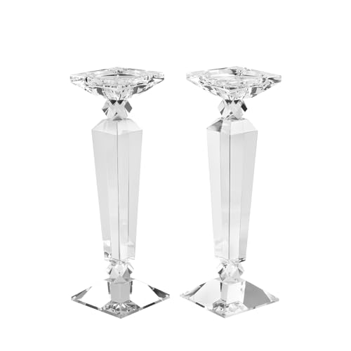 Crystal Candle Holders Set of 2,Crystal Taper/Pillar Candlestick Holders,Ultra Elegant & Modern Centerpiece Home Décor,Wedding(12inch Tall) - size: 12"