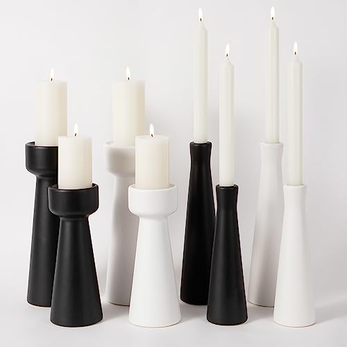 Candle Holders Ceramic White Taper S&L Set of 2 Matte Stylish Decorative Candlestick Holders for Home Decor Dinning Wedding Party Aromatherapy Votive (CH7585W)
