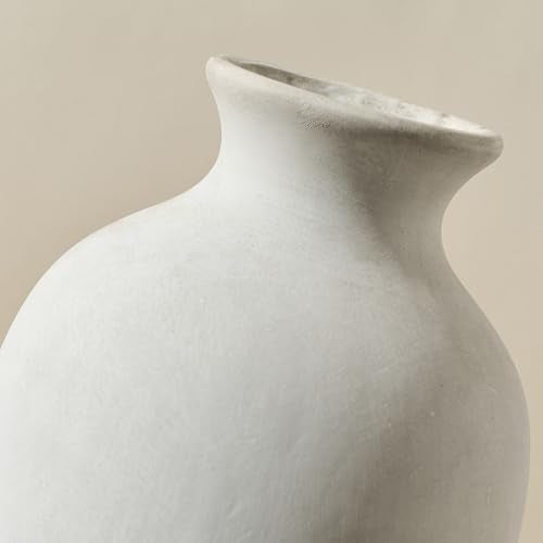 Large Ceramic Rustic Flower Vase, 10.43 Inch Tall Vintage Pottery Home Decor, Antique Farmhouse Terracotta Vase for Living Room, Shelf, Table, Mantel Decoration, Farmhouse - Off-White - color: Off-white- 10.43"