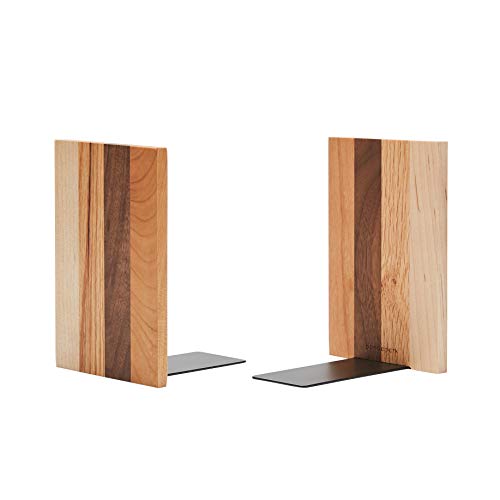 Pandapark Wood Decorative Bookends,Non-Skid Bookend for Shelves,Heavy Duty Bookends,Book Stand for Books/CDs,1 Pair - color: Spirit
