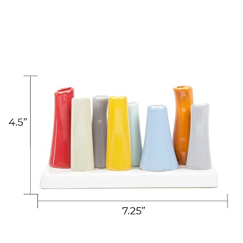 Chive - Pooley 2, Ceramic Flower Vase, 8-Tube Shape (Red) - color: Red