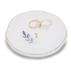 Personalized Ceramic Ring Dish, Initial Jewelry Tray for Rings, Earrings, Necklaces & Bracelets, Gift for Engagements, Birthdays, Holidays, Mom, Sister, Bridesmaid, Bride-to-Be, 4" Ring Plate - color: I