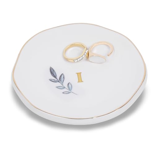 Personalized Ceramic Ring Dish, Initial Jewelry Tray for Rings, Earrings, Necklaces & Bracelets, Gift for Engagements, Birthdays, Holidays, Mom, Sister, Bridesmaid, Bride-to-Be, 4" Ring Plate - color: I