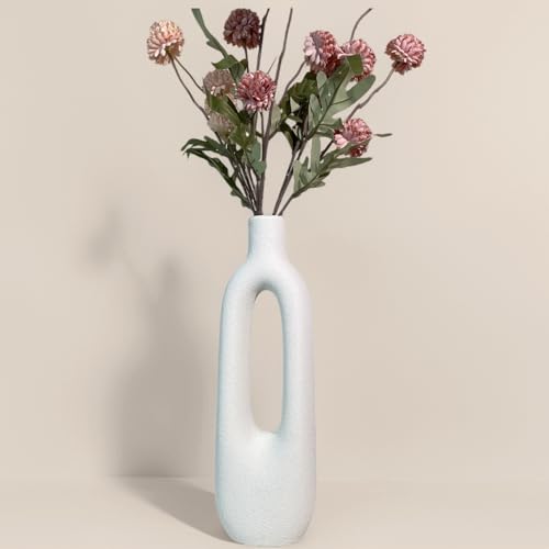 12 inch Tall Ceramic Flower Vase for Dried Flowers, Modern Sculptural Farmhouse Vase with Oval Cutout, Skinny White Centerpiece for Home Office and Wedding Decor - color: White a
