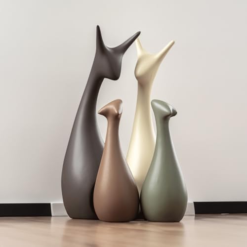 Ceramic Statue,Deer Family Figurines Porcelain(Set of 4),Creative Ceramic Decorative,Crafts Ornaments Home Decor,Memorial Gift for Parents, Suitable for Shelf, Bookself, TV Stand Decor. - color: Nordic Deer Family