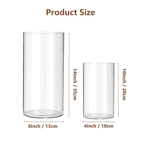 2 Pack Acrylic Cylinder Vases, Non-breakable Vase for Centerpieces, 8,14 inch Tall Clear Flower Vase Bulk Floating Candle Holder for Wedding Table Home Decor - size: 2 Pack(4''W x 8''H & 6''W x 14''H)