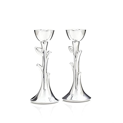 Nambé Tree of Life Sabbath Candlesticks - 8-Inch Sculptural Candle Holders, Elegant Alloy Shabbat Table Accents & Taper Candles, Hanukkah Gifts & Contemporary Judaica Décor