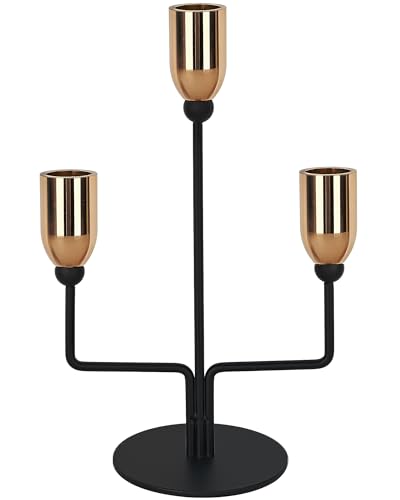 Metal Triple Taper Candle Holder, Modern Gold & Black Candle Holder with Stable Base, Decorative Candle Stand for Home Decor, Wedding, Dining, Party, Anniversary - size: ZTA-Three-arm